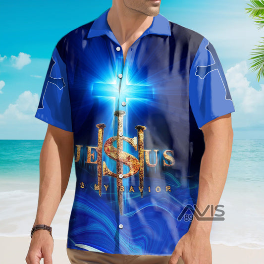 Faith-Inspired Is My Savior Blue Aloha - Hawaiian Shirt