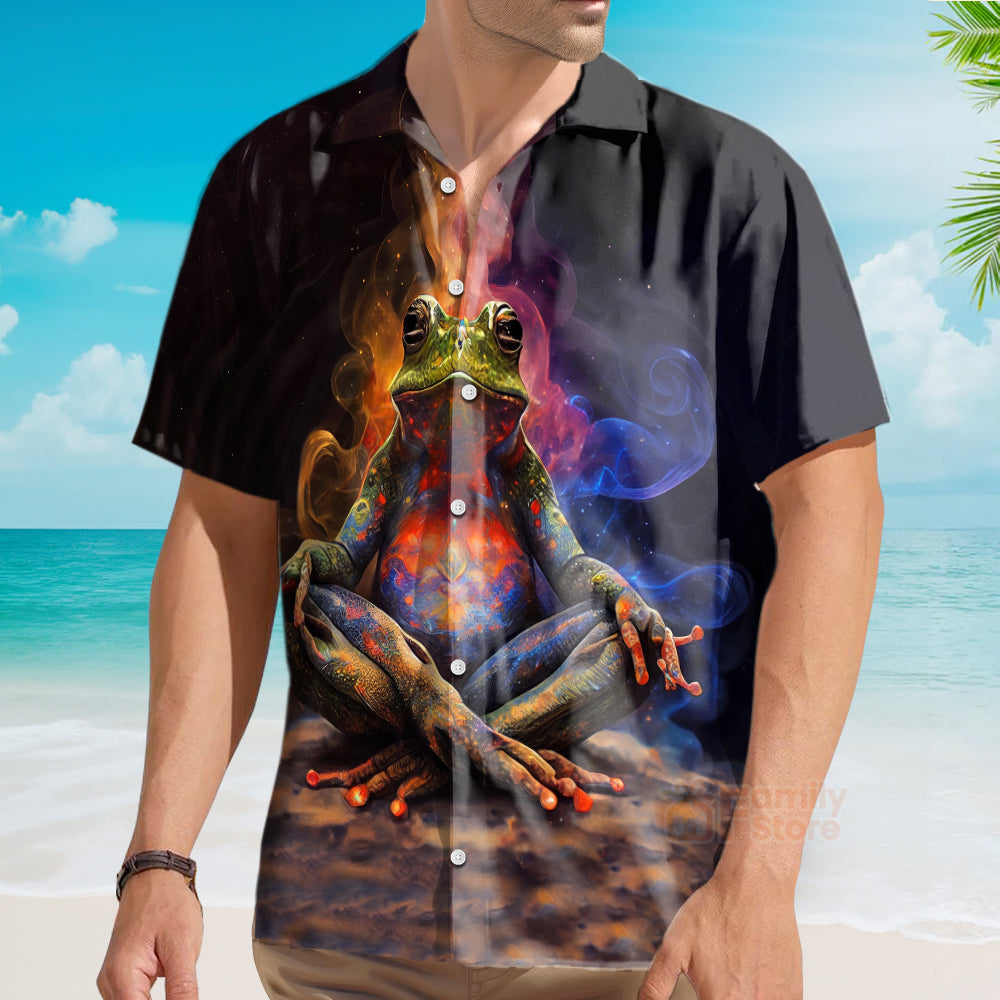 Spiritual Meditation Trendy Frog Print Short Sleeve Shirt  - Hawaiian Shirt