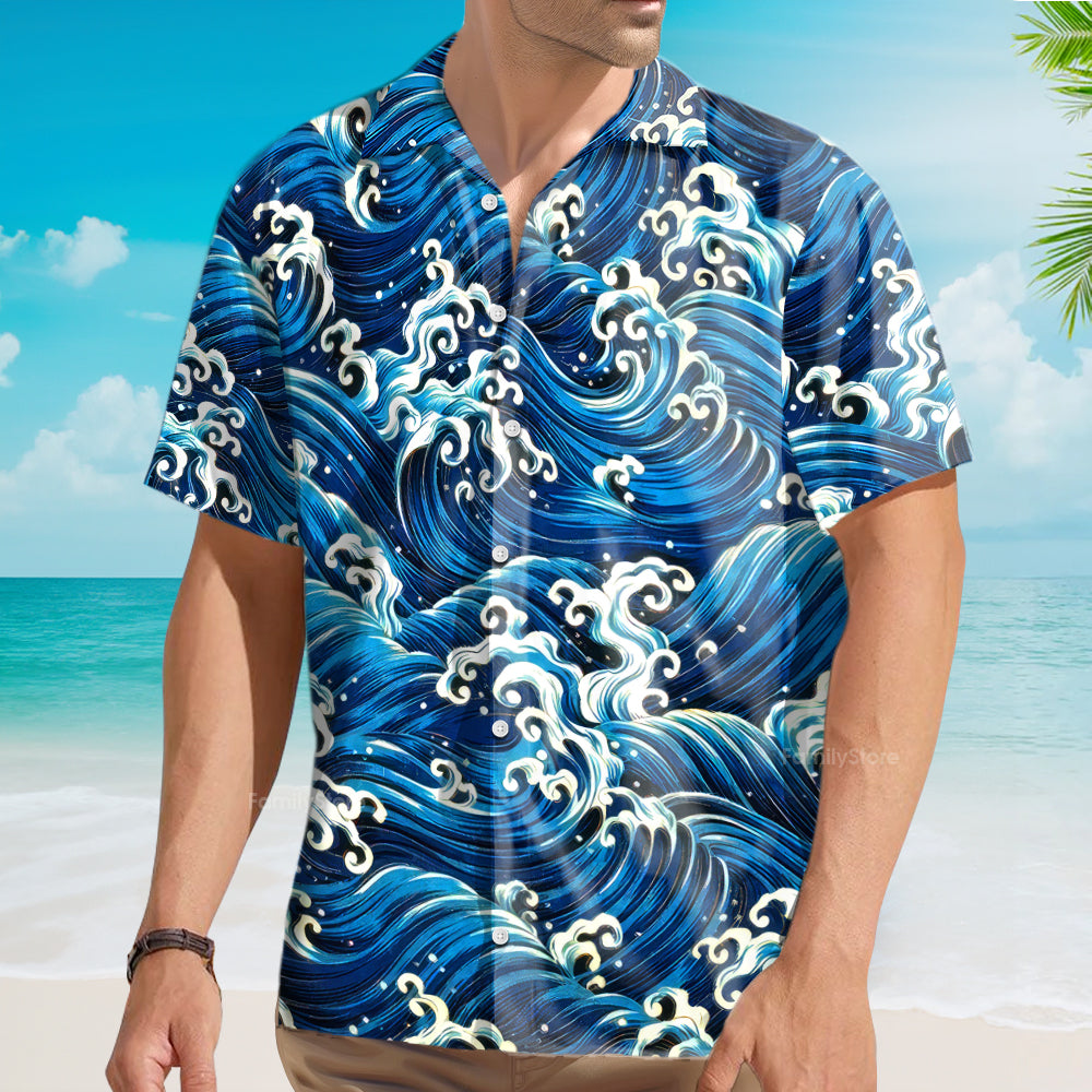 Ukiyoe Wave Blue Ocean - Hawaiian Shirt