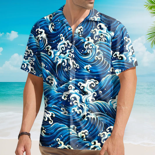 Ukiyoe Wave Blue Ocean - Hawaiian Shirt
