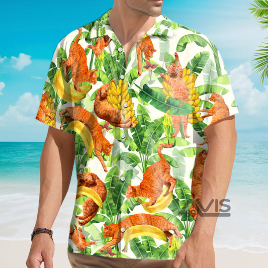 Cat Funny And Jumping Bananas - Hawaiian Shirt