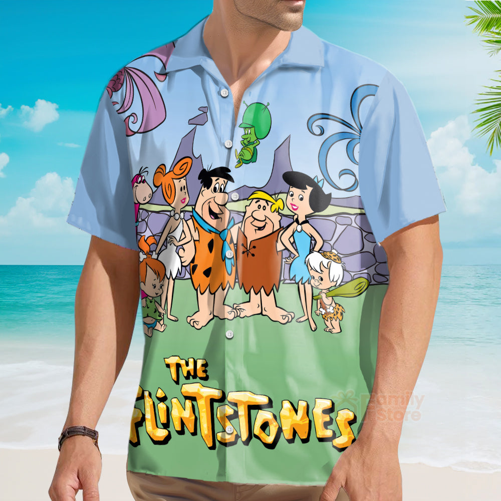 Nostalgic Movie The Flintstones Printing Short Sleeve Aloha Hawaiian Shirt