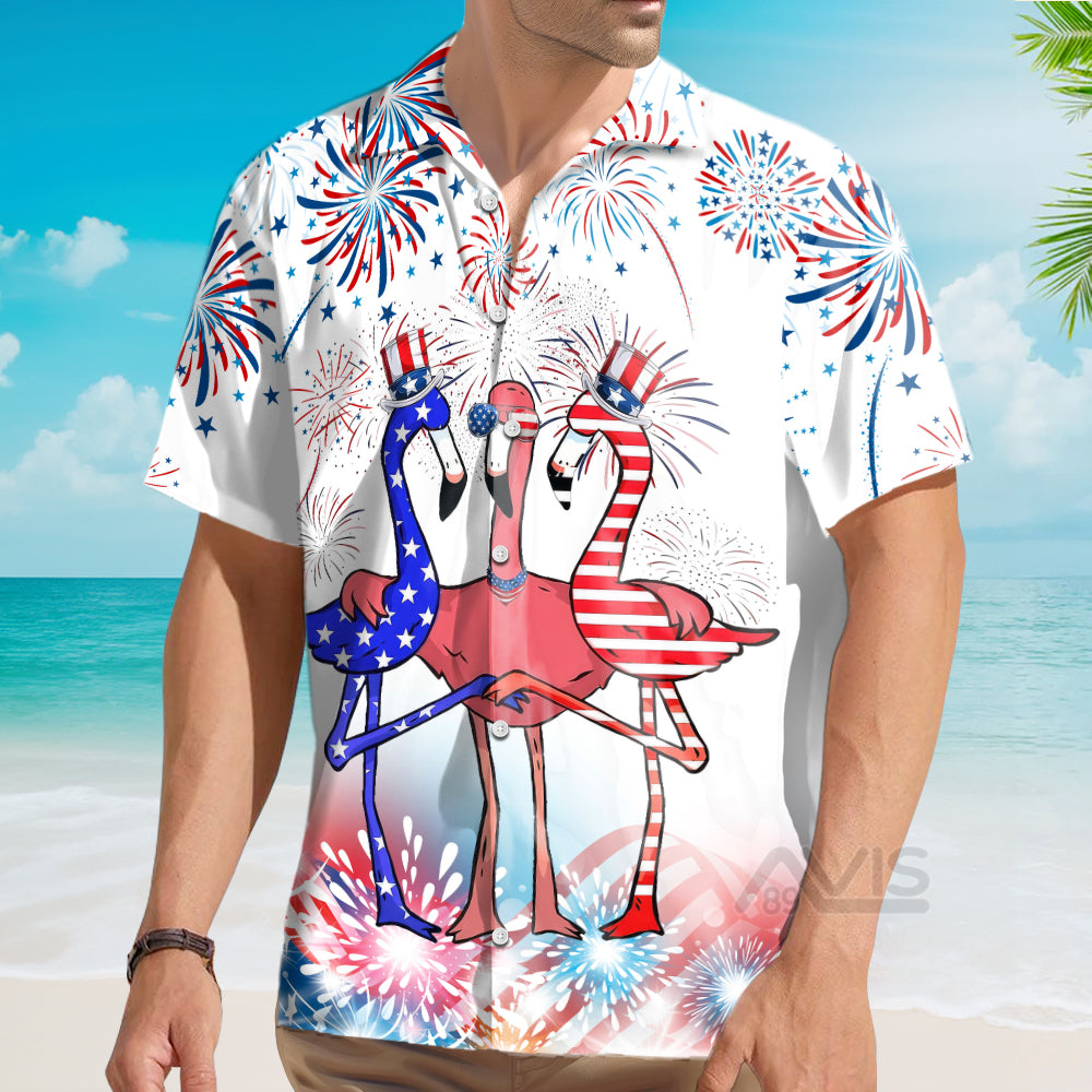 Independence Day Flag Flamingo 4th Of July - Hawaiian Shirt