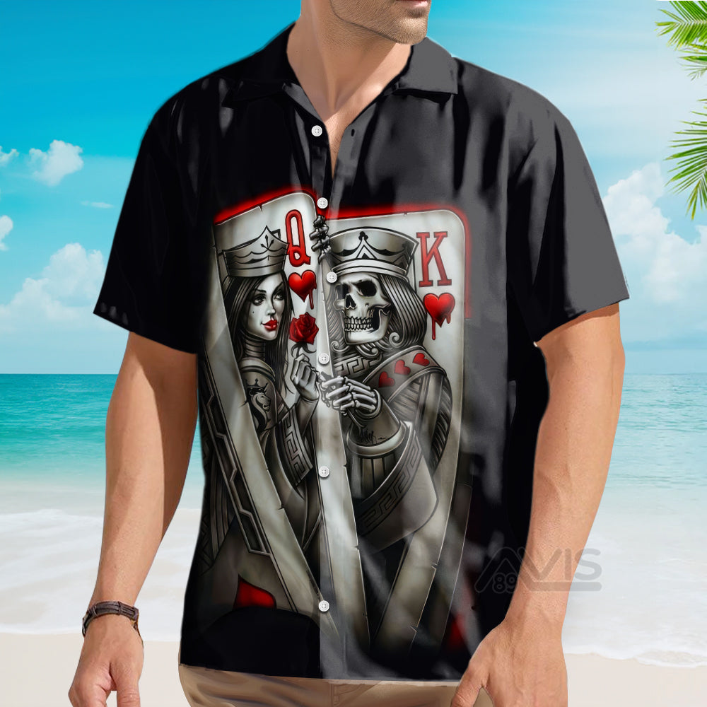 Skull Card Print Poker Queen And King - Hawaiian Shirt