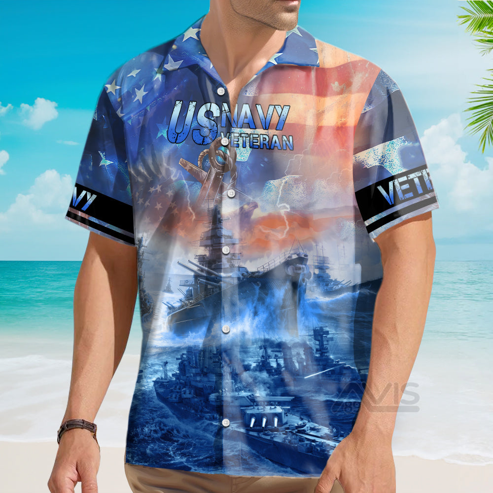 Navy Ships At Sea And Anchors US Veteran - Hawaiian Shirt