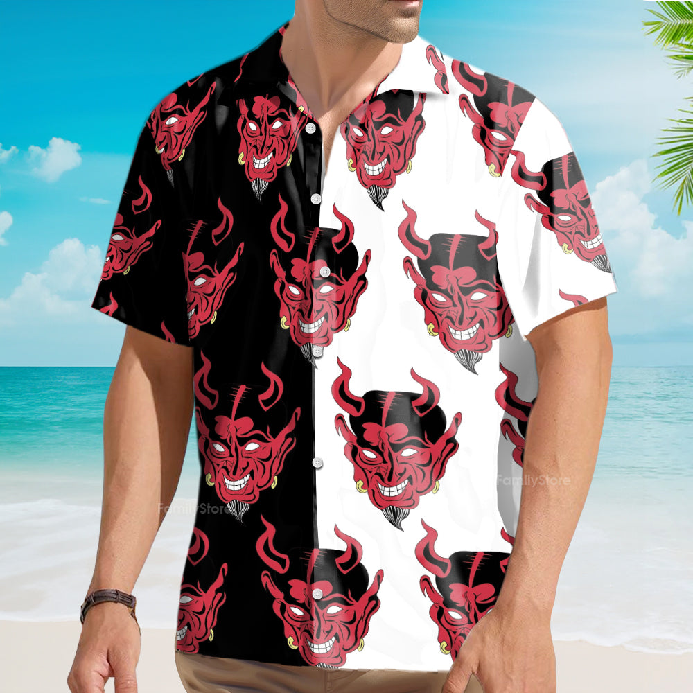 Red Oni Japan Mask Devil Aloha Hawaiian Shirts For Men & Women
