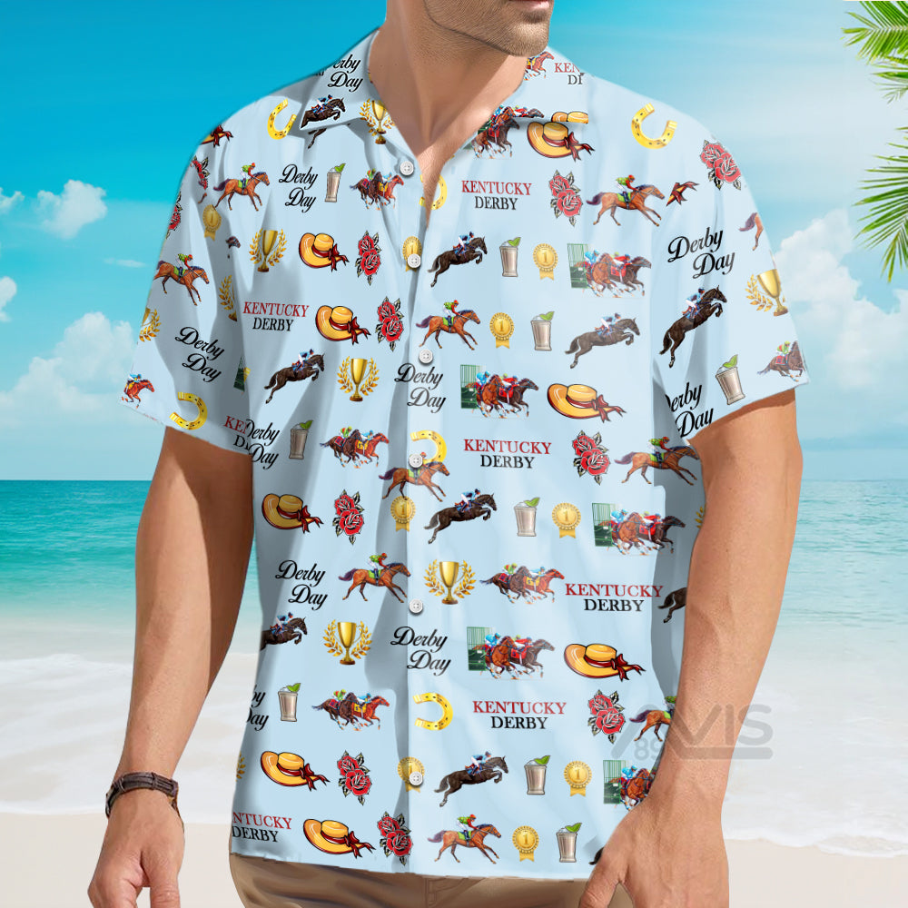 Blue Kentucky Derby Western Cowboy Horse Racing - Hawaiian Shirt