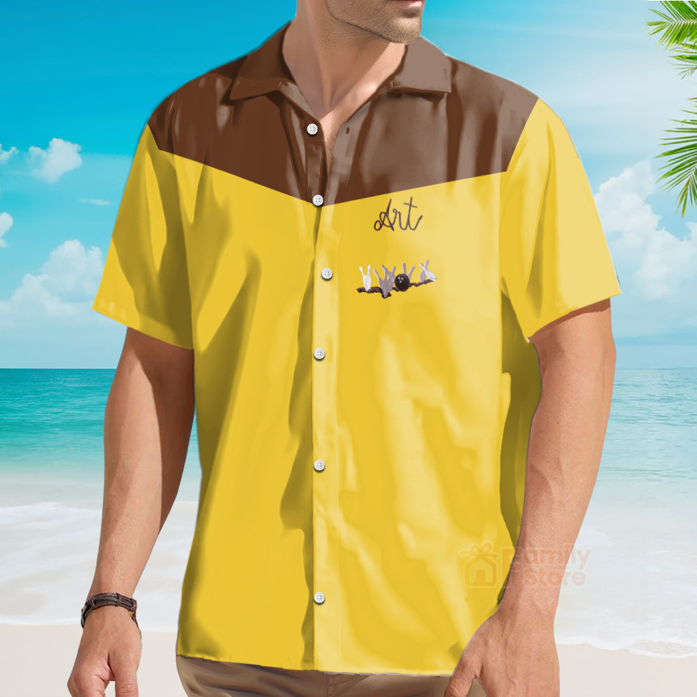 Vintage Bowling-Style Hawaiian Shirt - Retro Yellow & Brown Button Up Hawaii Shirt