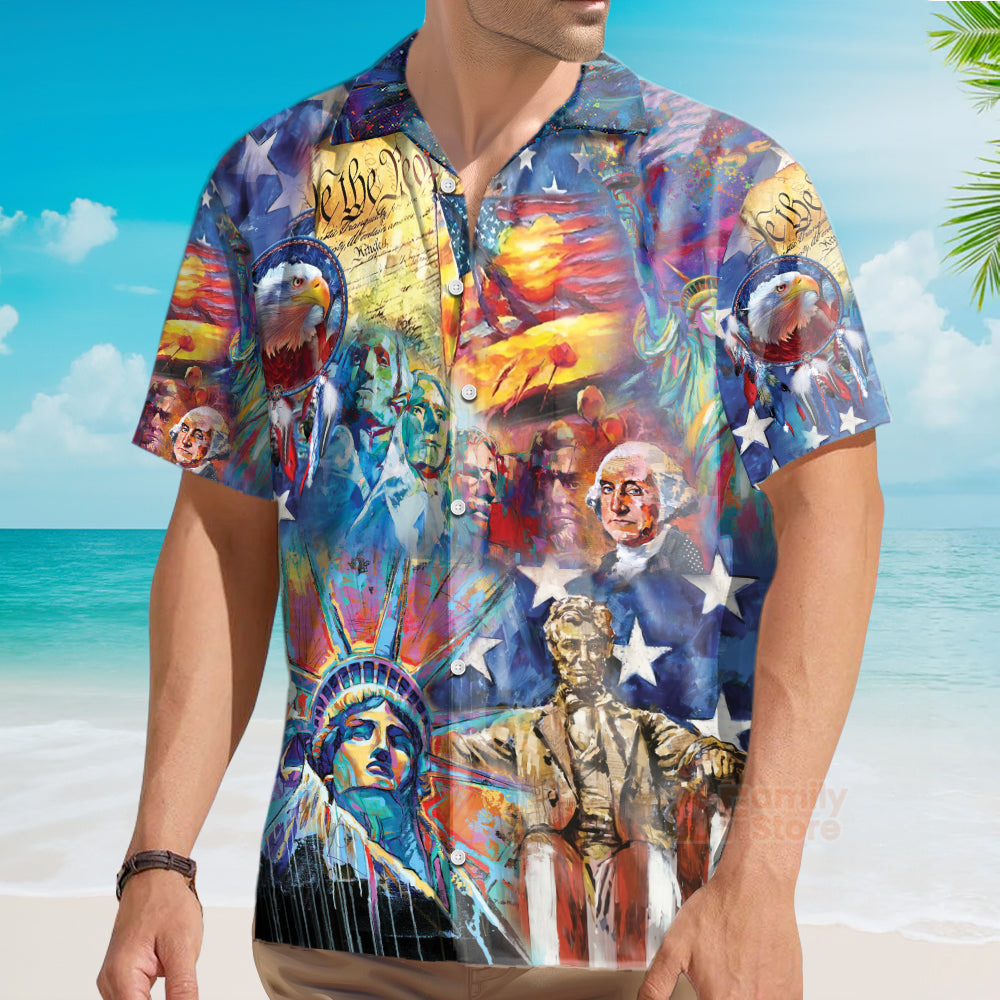 America My Patriotic Heart Beats Red White And Blue Hawaiian Shirt