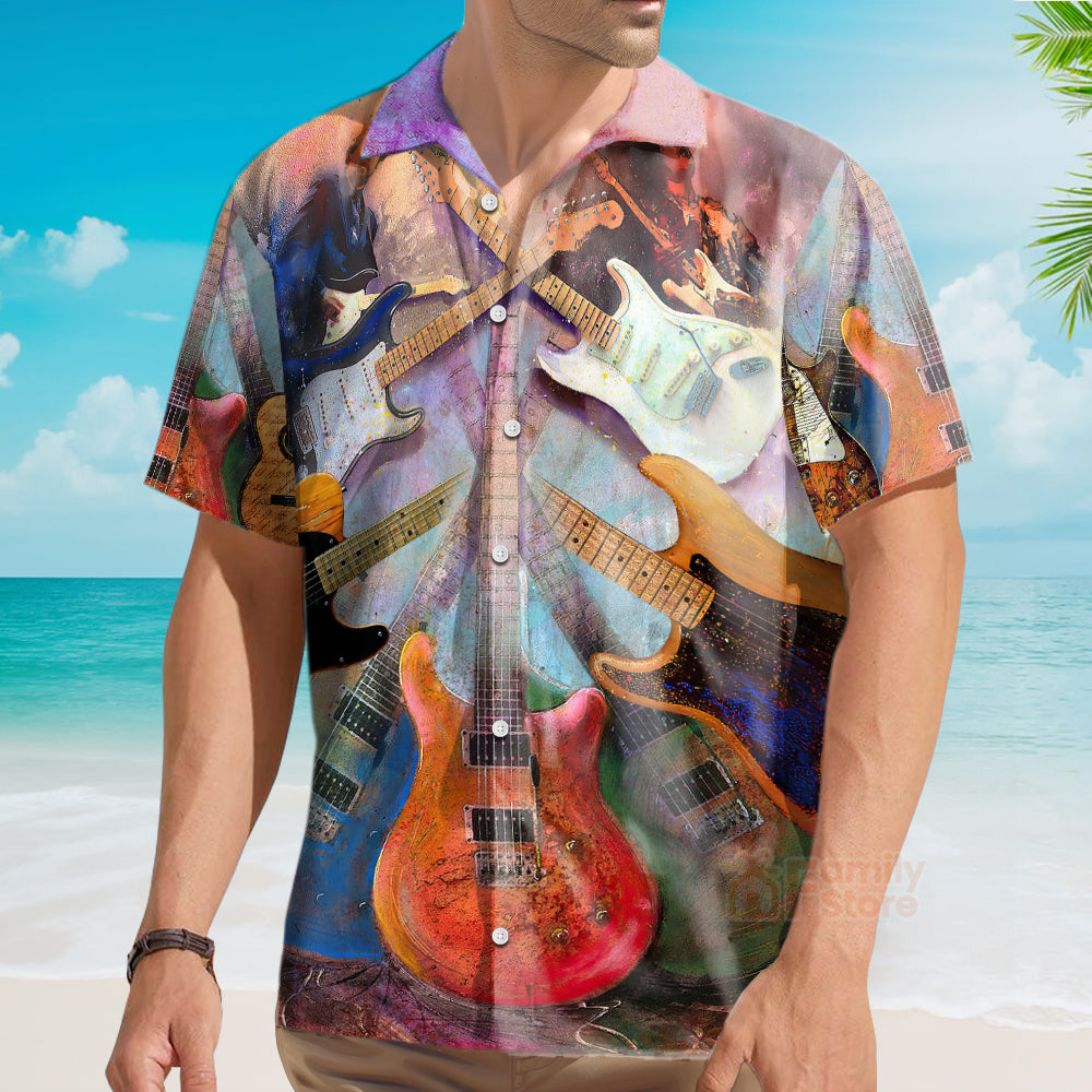 Guitar Abstract Colorful Lover Guitar Art Style Hawaiian Shirt