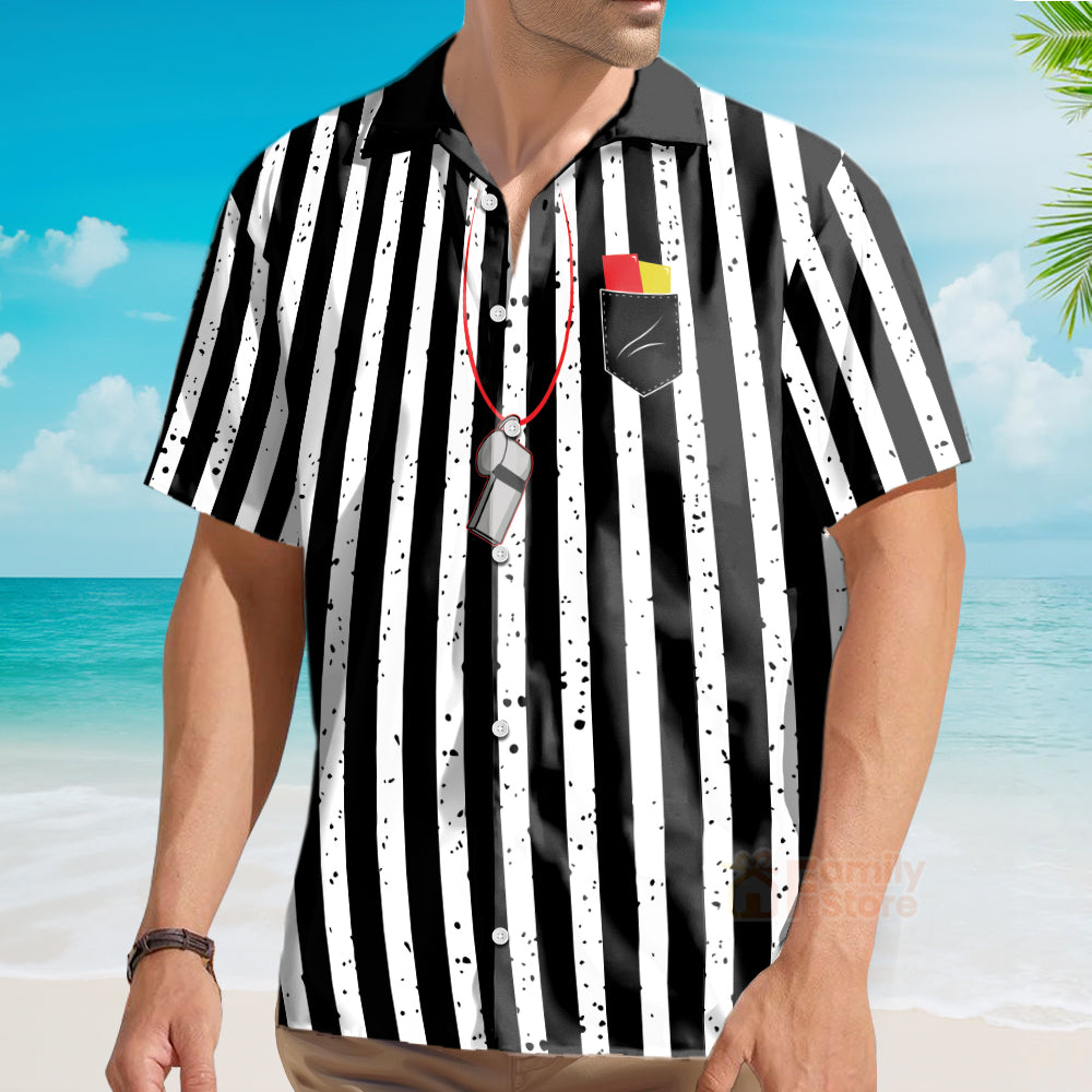 Black And White Striped Referee Uniform Printing Short Sleeve Hawaiian Shirt