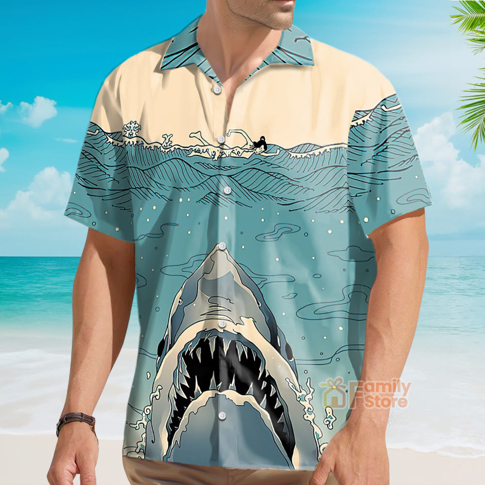 Japanese Ukiyo-e Shark Chest Pocket Short Sleeve Hawaiian Shirt