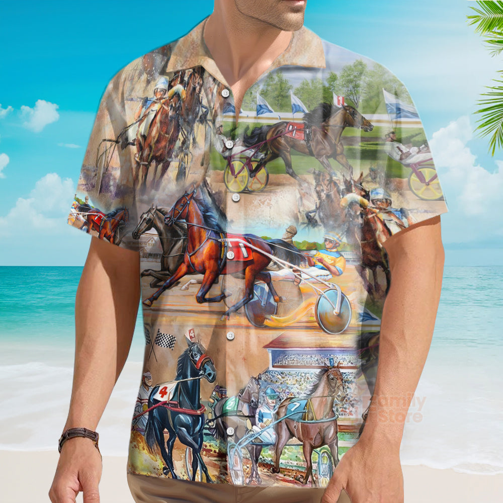 Horse Harness Racing On With Passion - Vintage Hawaiian Shirt