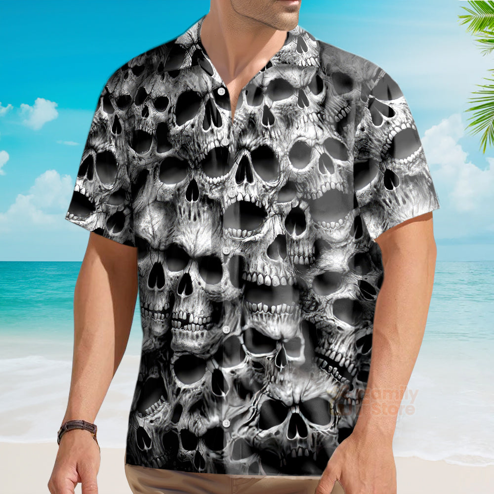 Spiral Twisted Skulls Printing Cuban Collar Carnival Hawaiian Shirt