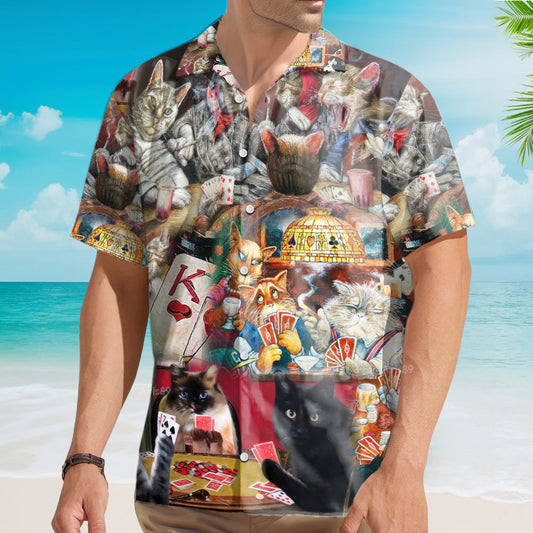 Poker Beautiful Cats Play Poker - Hawaiian Shirt