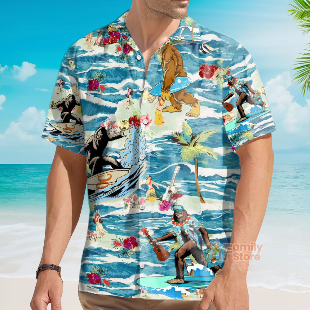 Surfing Bigfoot Aloha Vacation - Hawaiian Shirt