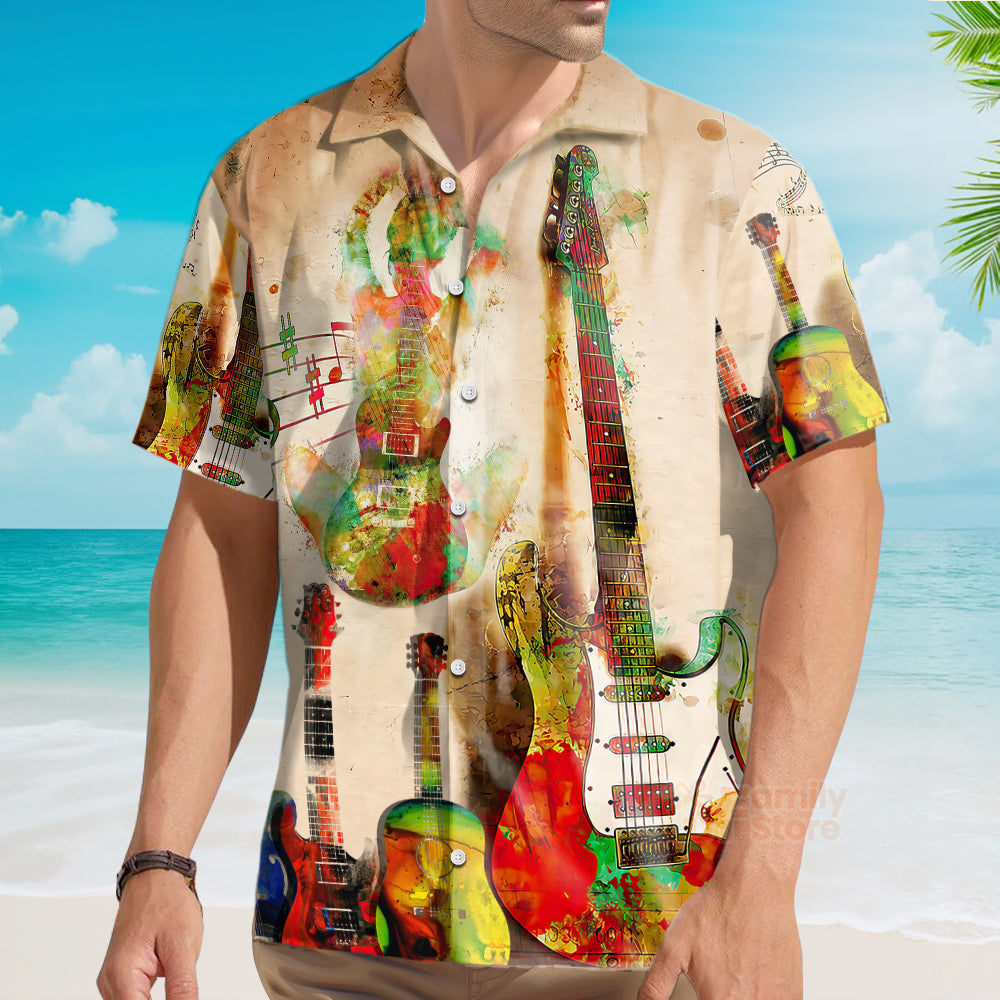 Guitar Abstract Guitar Colorful Art Style Hawaiian Shirt