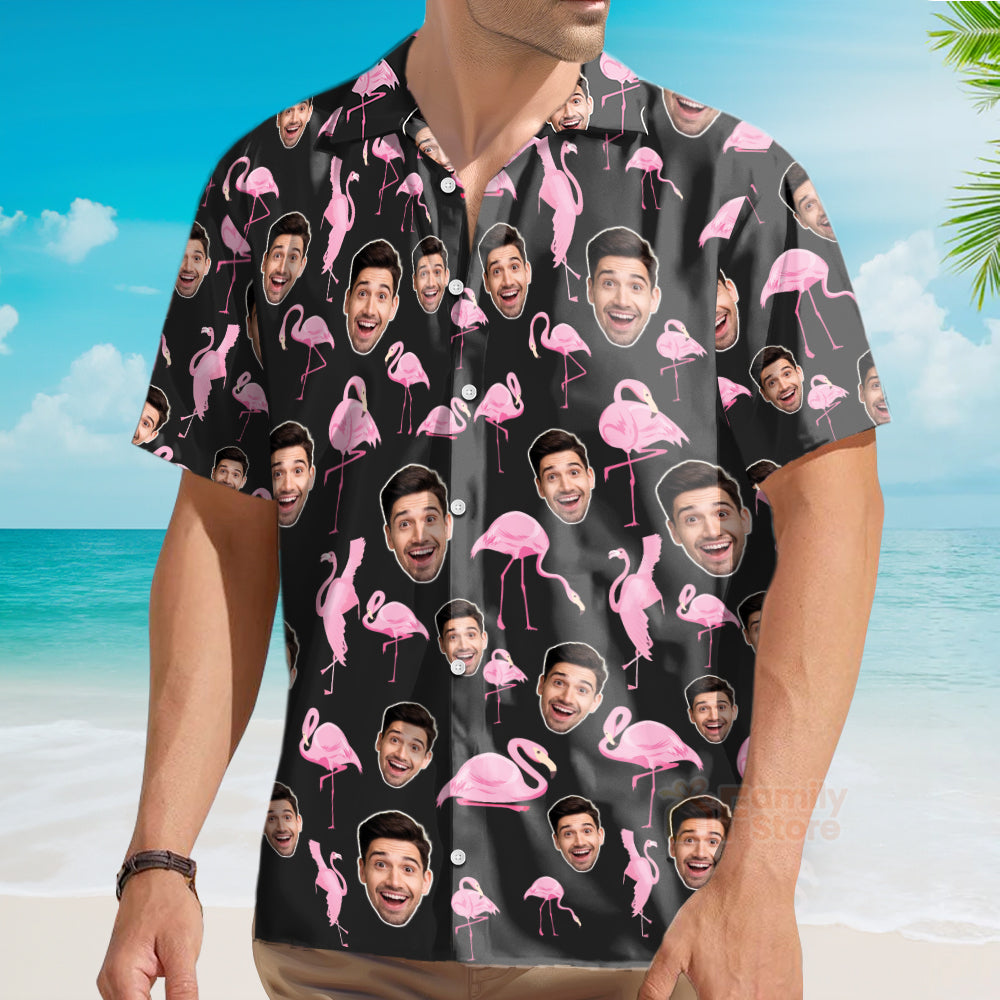 Custom Photo Flamingo Floral Beach Men Husband - Custom Photo Hawaiian Shirt
