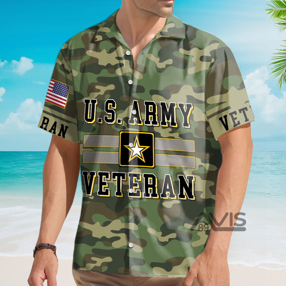 US Army Green Camouflage Veteran - Hawaiian Shirt