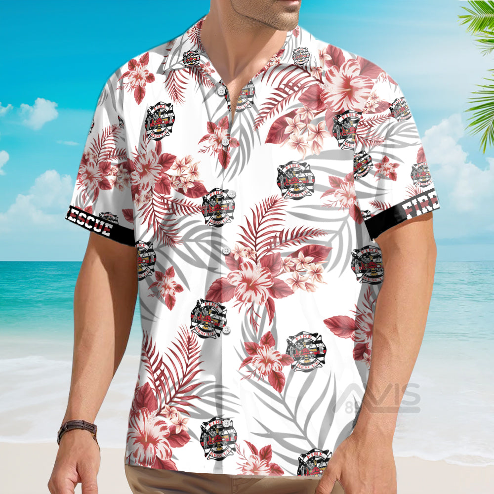 The Red Line Black American Flag Firefighter Hawaiian Shirt