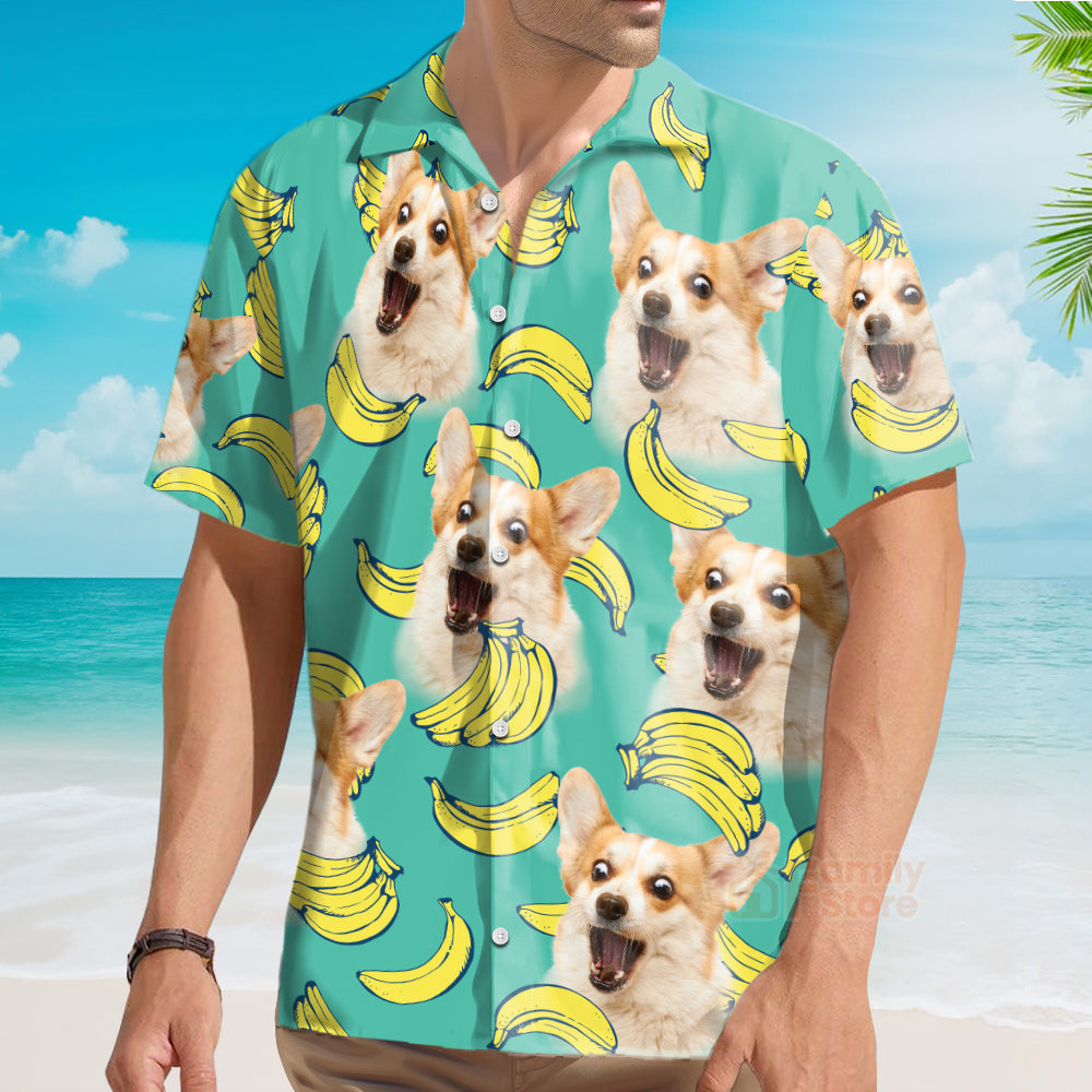 Custom Face Dog Lover, Cat Puppy Lovers  Gift - Banana Pattern Mint Color -  Hawaiian Shirt