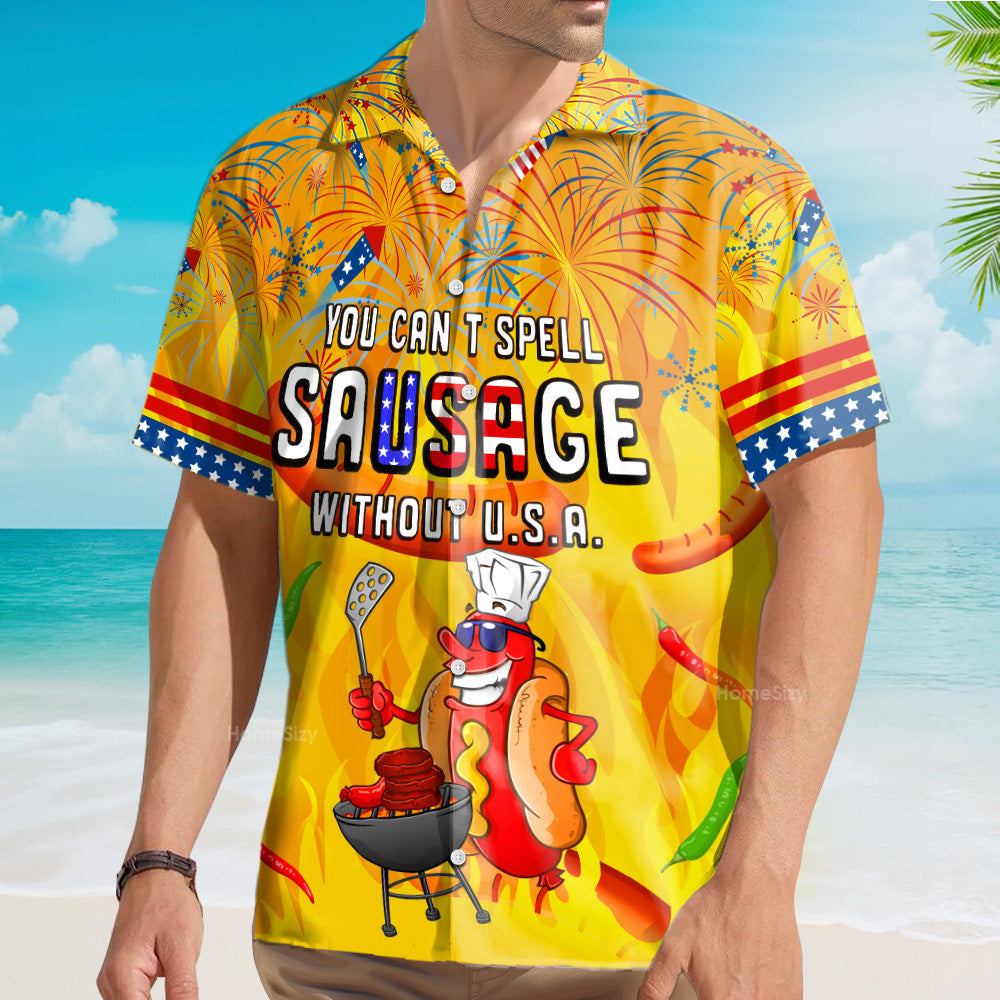 Funny BBQ Sausage Hawaiian Shirt - 4th of July USA Grilling - Custom Hawaiian Shirt