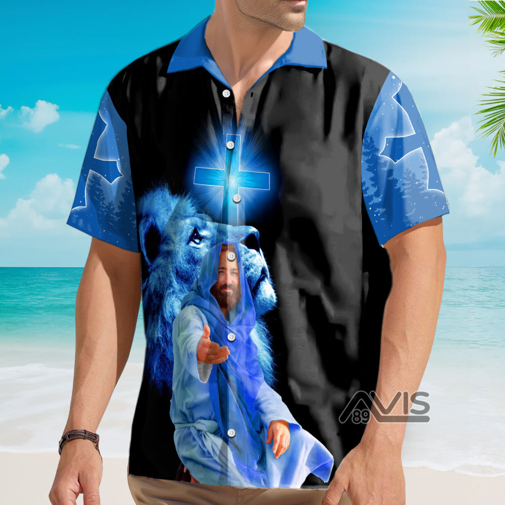 My Faith-Inspired Lion Save Me Blue And Black - Hawaiian Shirt