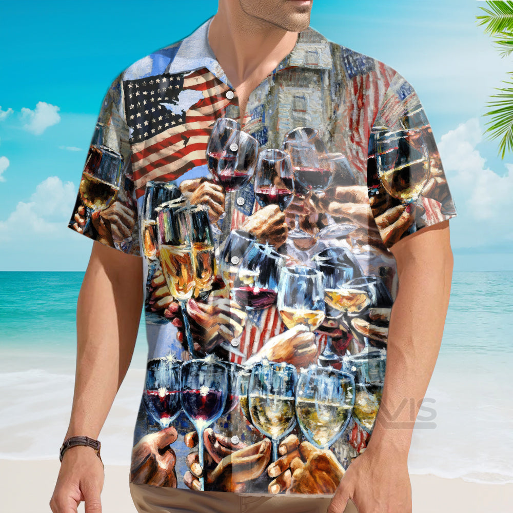 Wine Cheers Independence Day - Hawaiian Shirt