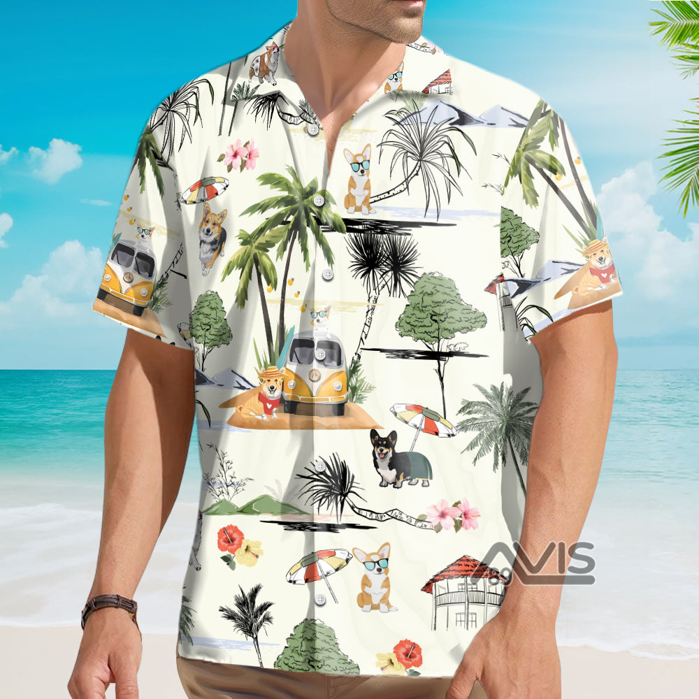 Corgi Hawaii Beach - Hawaiian Shirt