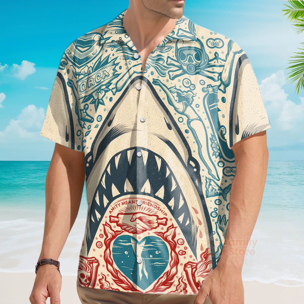 Hawaiian Great White Shark Pattern Men's Short Sleeve Top
