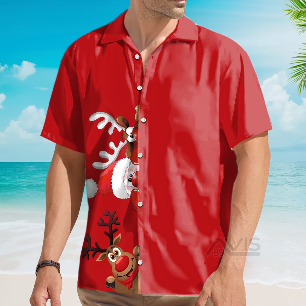Merry Christmas Reindeer Short Sleeve Red - Hawaiian Shirt