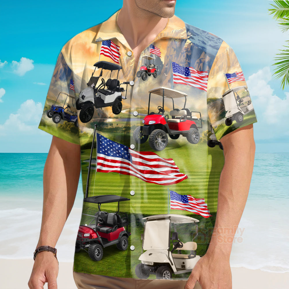 Funny Patriotic Golf Independence Day Club Car - Hawaiian Shirt