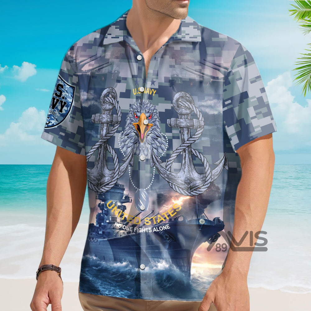 US Navy No One Fights Alone Veteran - Hawaiian Shirt