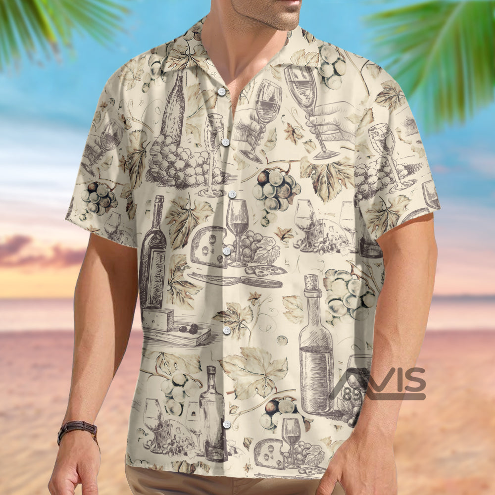 Wine And Grape Retro Art - Hawaiian Shirt