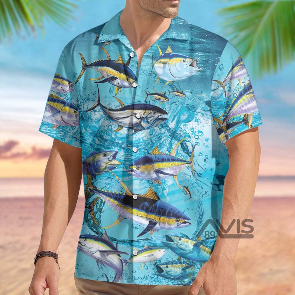 Fishing Tuna Fish In The Blue Sea - Hawaiian Shirt