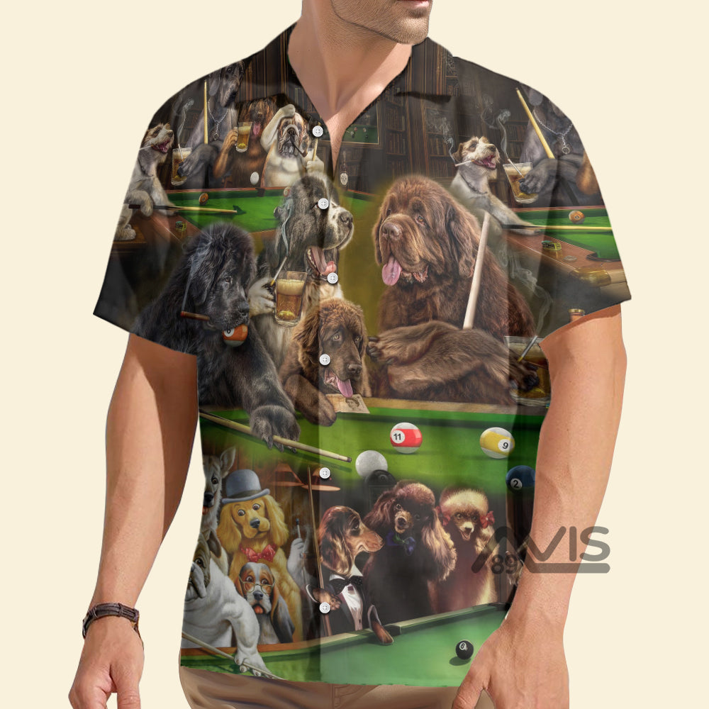 Billiard Dogs Play Billiard Funny - Gift For Dog Lovers - Hawaiian Shirt