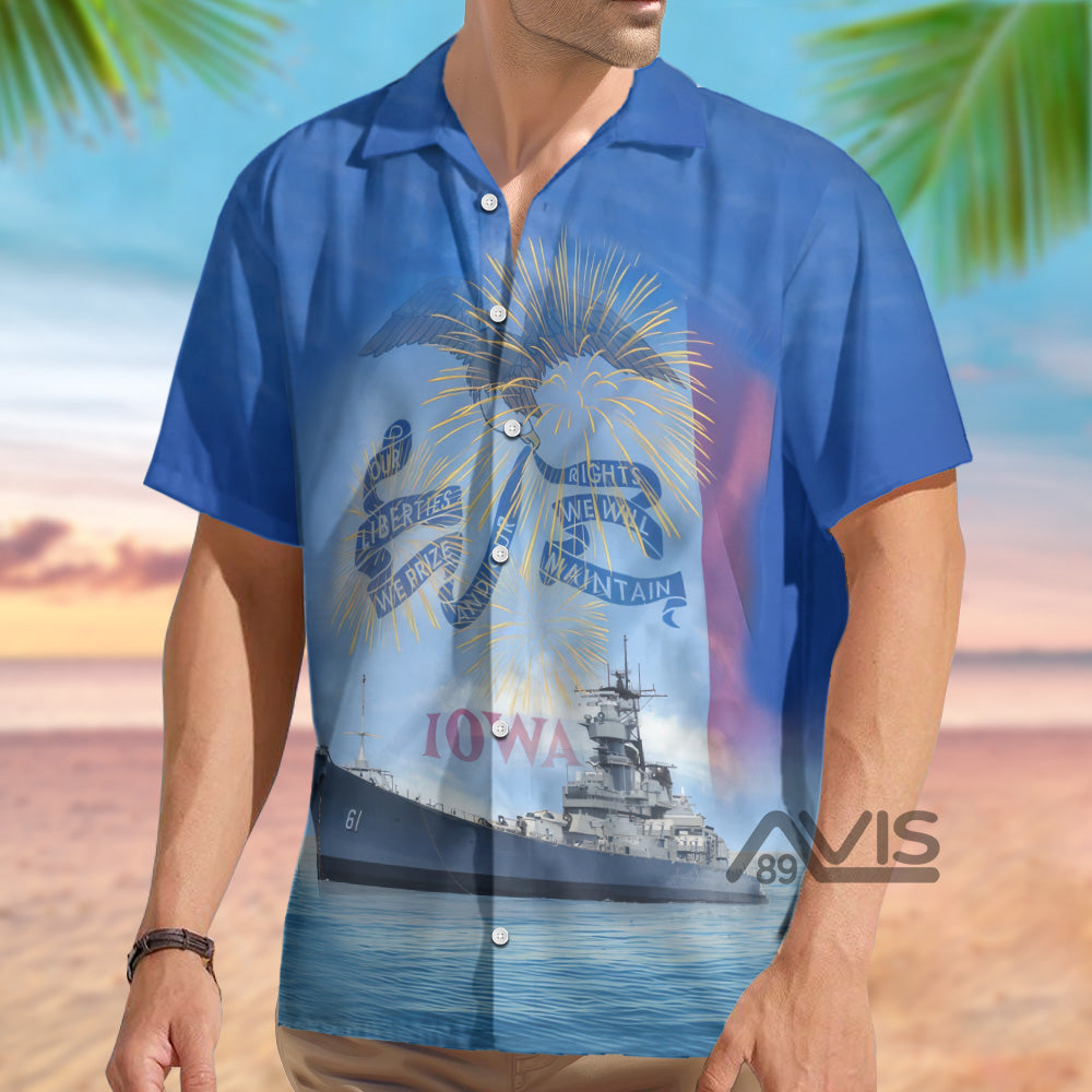 Us Navy Uss Iowa (Bb-61) 4Th Of July - Hawaiian Shirt