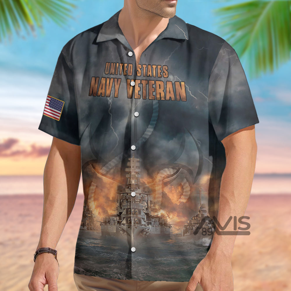 United States Navy Veteran Ships And Anchors - Hawaiian Shirt