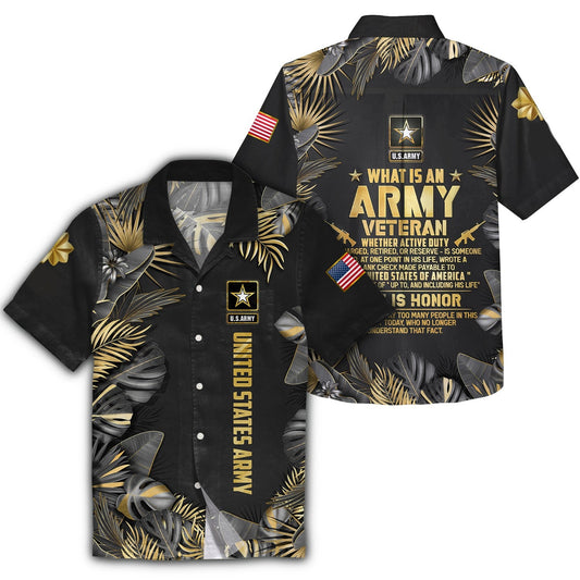 NoClaws Veteran Hawaii Shirt What Is An Army Veteran Aloha Shirt Black Gold Unisex