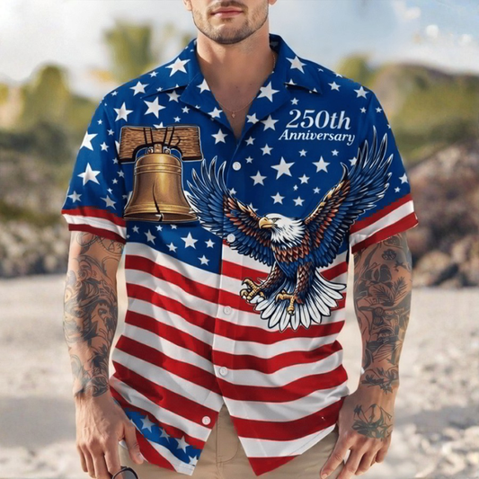 250th Anniversary America Flag With Eagle - Hawaiian Shirt - Gift for Dad, Husband, Grandpa | HN02