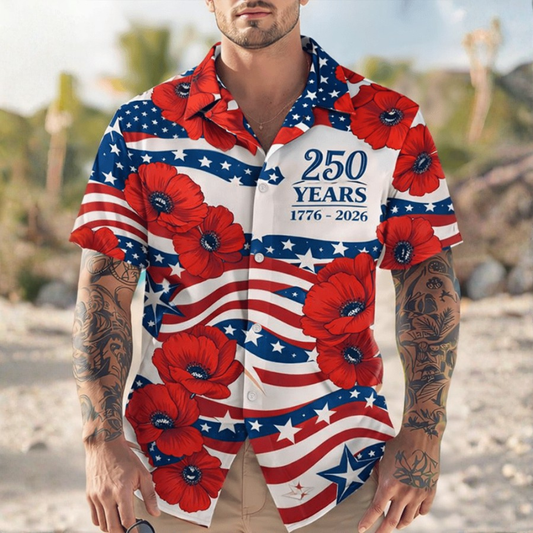 250 Years 1776-2026 With Flower - Hawaiian Shirt - Gift for Dad, Husband, Grandpa | HN02