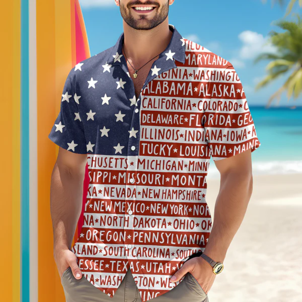 America State Flag - Hawaiian Shirt - Gift for Dad, Husband, Grandpa | HN02