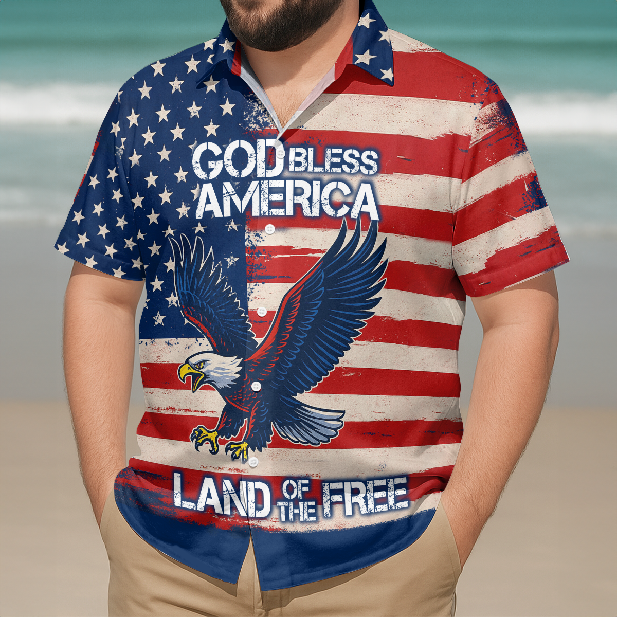 Land Of The Free Flag American - Hawaiian Shirt