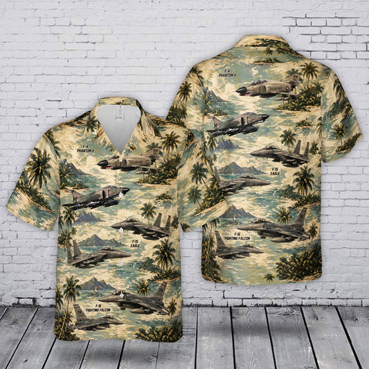 USAF F-4 Phantom II F-15 Eagle F-16 Fighting Falcon Hawaiian Shirt