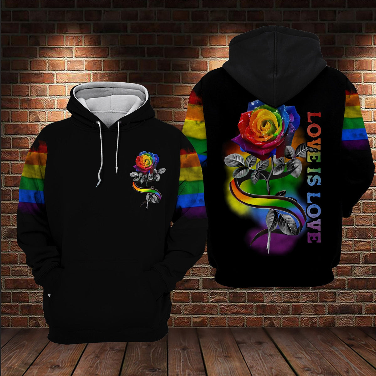 LGBT T-shirt Rainbow LGBT Rose Love Is Love T-shirt Hoodie Adult Unisex Full Print
