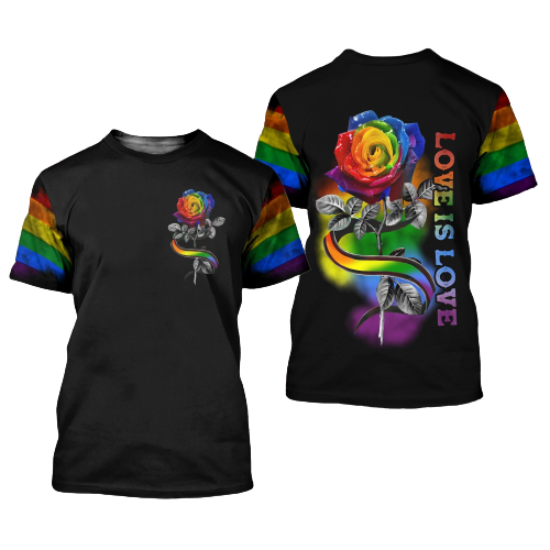 LGBT T-shirt Rainbow LGBT Rose Love Is Love T-shirt Hoodie Adult Unisex Full Print