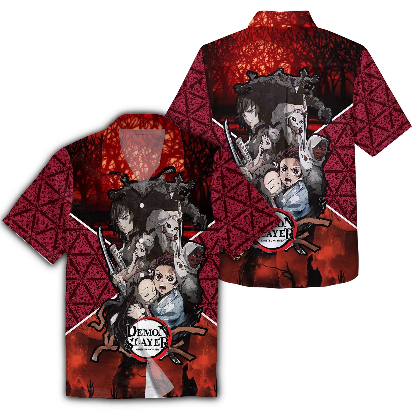 NoClaws Demon Slayer Hawaii Shirt Tanjiro Nezuko Giyu Tomioka Red Grey Kimetsu No Yaiba Logo Hawaiian Shirt Demon Slayer Aloha Shirt