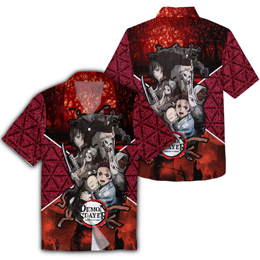 NoClaws Demon Slayer Hawaii Shirt Tanjiro Nezuko Giyu Tomioka Red Grey Kimetsu No Yaiba Logo Hawaiian Shirt Demon Slayer Aloha Shirt