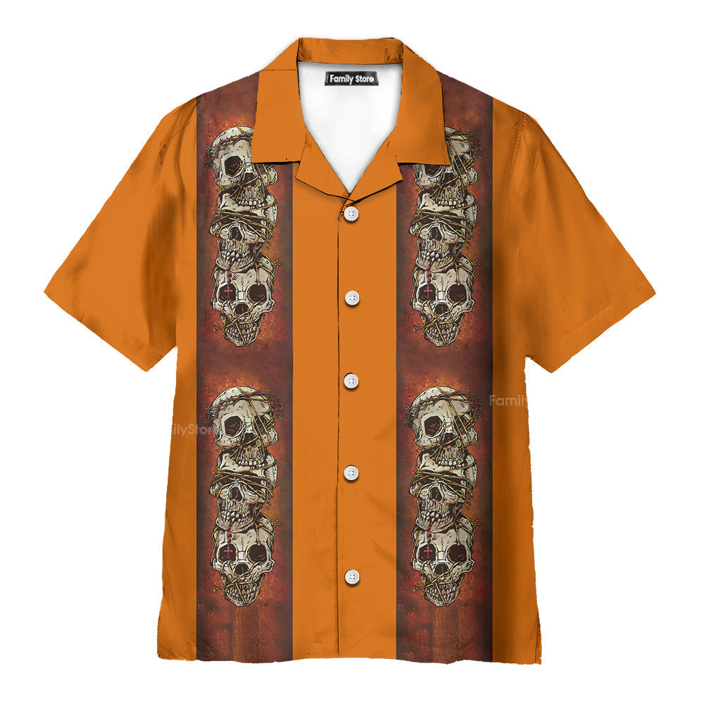 Retro Orange Striped Skull Skewers Hawaiian Shirt