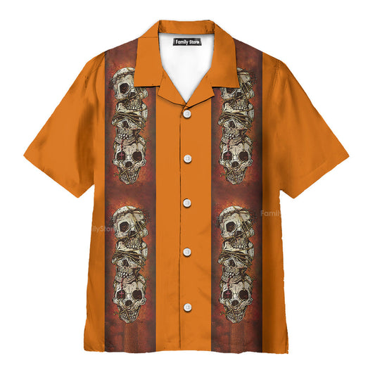 Retro Orange Striped Skull Skewers Hawaiian Shirt